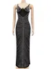 Beyprern brilho preto malha pura strass maxi vestido feminino glam spagetti cintas cristal vestido de festa celebridades outifts