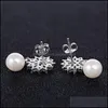 Orecchini lampadari penzolanti di gioielli delicati con chiaro design del fiocchi di neve con zirconia cubica con perla di perle DH03J
