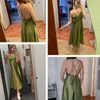 Ftlzz Summer Women Sexy V Neck High Tase A-Line Party Tank Sundress Elegancki bandaż Bow Long Sukienka Vestidos Multicolour 220509