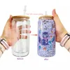 16oz Sublimation Glass Cola Can Mugs Single/Double Wall Tumbler Beer Jar Soda Beverage Straw Cup with Bamboo Lid And Plastic Straw