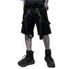 Men summer ribbons hip hop cargo shorts casual streetwear mens harajuku punk short pants bermuda homme 220715