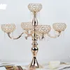 Dekoracja 5 ramion Candelabras Hurtowy metalowy wysoki stół Złota wydarzenia Crystal Candle Holder Wedding Candelabra Centerpiece Imake 140