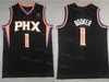 Баскетбол в долине Man Devin Booker Jersey 1 DeAndre Ayton 22 Крис Пол 3 - все сшитая дышащая команда черно -фиолетовая белая апельсина для