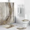 大理石の白のシャワーカーテンセット ノンスリップラグバスマットカーペット モダンなバスルームカーテン トイレ蓋カバー ホームデコレーション 220505