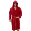 Homens sleepwear robe para homens cor sólida bandagem roupão de manga longa com capuz robes masculino lounge wear roupão masculino sono 197o