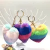 Keychains 2022 Cute Keychain Llaveros Mujer Fake Fur Heart Pompom Key Chain Women Girl Bag Cars Simple Fluffy Keyring Jewelry Gifts Enek22