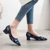 Женщины одеваются туфли Vrouwen Schoenen Voorjaar 2022 Herfst Dikke Hoge Hakken Luipaard Stretch Gebreide Afdrukken Pompen Wees Teen Slip Dame Kantoor 220607