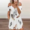 XS-5XL Autumn Elegant Camisole Flower Printed Dresses Fashion Knee-length Loose Robe Casual Off the Shoulder Ladies Vestidos 220510