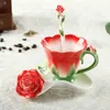 Muggar rosform blommor emalj keramisk kaffe te kopp och fatsked högkvalitativ porslin kreativ valentin gåva NJ71004 mugs
