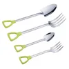 Rostfritt stålsked och gaffel Shovel Shape Design Fork Spoon Long Handle Tabellery B0708