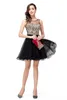 Little Black Short Homecoming Dresses Gold Appliques A Line Ruffles Knee Length Mini Prom Cocktail Graduation Gowns CPS362 0531