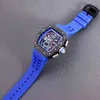 Uxury Watch Date Luxury Mens Mechanics Watch Richa Business Leisure RM11-04 Automatiska mekaniska Milles Black Carbon Brazing Blue Tape