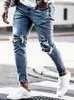 Streetwear Knee 찢어진 스키니 청바지 힙합 패션 파괴 구멍 바지 솔리드 컬러 남성 스트레치 데님 바지 220408
