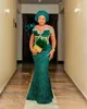 2022 Plus Size Arabic Aso Ebi Hunter Green Mermaid Prom Dresses Beaded Crystals Evening Formal Party Second Reception Birthday Engagement Gowns Dress ZJ607