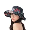 W144 Sun Chapéu Mulheres Verão Novo Dual-Use Algodão Impressão Dobrável Pano Chapéu Chapéu Coreano Versão Córrego Arco All-Match Big Brim Hat G220418