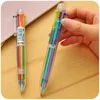 Novelty 6 i 1 färgglada pennor Enkla solida multifunktion Multicolor Ballpoint Pen School Studery Stationery Färgglada påfyllningspennor