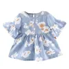 Girl's Dresses Baby Girls Dress Floral Sleeve Flare Clothes Flower Print Infant Princess Tea Party 2t 5t Long DressesGirl's