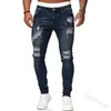 Jeans pour hommes Pantalons pour hommes européens et américains pour hommes Déchiré Personnalité Porté Blanc Slim-fit Denim Fashion Foot Pants