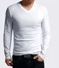 T-shirt da uomo elastico Maglietta da uomo a maniche lunghe a v-collo per lycra maschile e magliette di cotone uomo abbigliamento marca magliette