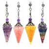 Colares pendentes de cura natural Crystal Quartz Pendulum Dowsing Adivinação 6 Facet Point Wicca Balanceamento de orgonita espiritual Pingente