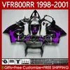 طقم الجسم لهوندا Interceptor VFR 800RR 800 CC RR VFR800RR الأرجواني Flames 1998 1999 2000 2001 هيكل السيارة 128NO.102 VFR-800 800CC VFR800R 98-01 VFR800 RR 98 99 00 01 Fairing