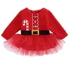 Meisjesjurken Xmas Kids Baby Girl Dress Christmas Pageant Tutu Lace Long Sleege Princess Autumn Outfit Casual Party Desgirl's