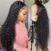 Ombre brun färg lockiga peruker för svart kvinnor brasilianska mänskliga håret lång djup våg syntetisk spets fram peruk