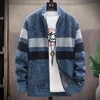 Men's Sweaters Autumn/winter Jacket Fashion Stripe Zipper Sweater Cardigan Fleece Warm Wool Men's Street Casual CoatMen's