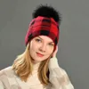 Warme Winter-Strickmütze für Damen, Karomuster, Wollmützen, neue lässige Haarballen-Pom-Ski-Outdoor-Skullies-Mütze, Mütze J220722