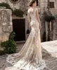 Zeemeermin trouwjurk aankomst kanten lange kanten moslimvestido de noiva romantische appliques ruches bruidsjurken zuhair murad wo -jurk