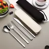 Stainless Steel Flatware Set Portable Cutlery Sets For Outdoor Travel Picnic Dinnerware Set Metal Straw With Box And Bag JLE13746
