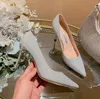 최고 등급 4449 여자 Sier Wedding Crystal Stiletto Bridal High Heal High Heel with Genuine Leather Party Prom Shoes Plus 35-40