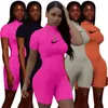 2024 Brand Designer Femmes Coton Cuit à sauts Skinny Été à manches courtes Rompers broderie solide un short en une pièce Bodys de fitness plus taille 2xl jeu 7444