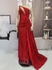 2022 Sequined Slim Red Evening Prom Dress Fashion One Shouler Hollow Out Elegant Cocktail Vestido Party Robe Women