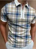 2022 Summer Men's Casual Plaid Short Sleeve Polo Shirt With Lapel Zipper Design Men's Printed Shirt Pullover T Shirt Y220426