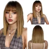 Wig For Women Black Root Ombre Blonde Brown Wigs with Bangs Bob Medium Short Straight Woman Synthetic Hair6593035