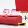 Mode carti luxe Cool lunettes de soleil Designer Tendance hommes sans monture décoration en forme de C cadre en métal doré poli dégradé gris vert lentille ovale femme lunettes femmes