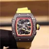 Luxury Mens Mechanics Watches Richa Milles Zegarwatch Business RM67-02 W pełni automatyczny mechaniczny R Watch Tkanina z włókna węglowego