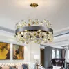 Lustre de cristal lustre lustre redondo design de girassol lâmpada pendurada s ouro/preto base para sala de jantar salão de jantar salão