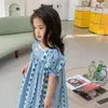 Girl's Dresses Girls Princess Lace Square Neck Vertical Stripe Dress Casual Fashion 2022 Summer Children Floral Short Sleeve DressGirl's