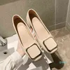 Scarpe scoop stile primavera ed estate testa quadrata fibbia quadrata tacco spesso scarpe singole tacco alto tacco medio scarpe piatte verdi