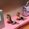 Metaliczne kryształowe zdobione sandały na kostce wiązane na obcasie szpilki dla kobiet Party buty wieczorowe z wystającym palcem łydka lustro skórzane luksusowe projektanci obuwie fabryczne