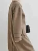 Bouton de corne manteau mi-long en laine femmes automne hiver nouveau style rétro simple droit sur le genou manches longues veste femme L220725