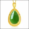 H￤nge halsband jade halsband naturliga Hetian Green Oval Retro Unikt Gold Craft Charm Womens Sier Jewel Jasper Nec Yydhh Yydhhome Dhdgb