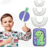 Infantil Usel U Shape de dentes com cabeça de silicone Ultra Sonic Automatic Children Children Dinosaur Cartoon Brecunha de dente à prova d'água Uso de dentes bebês limpa Ferramenta de pincel