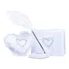 Sweet Heart Wedding Satin Ring Pillow Flower Basket Guest Book Feather Pen Favor 4 in 1 Set