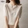 Blusas printemps et été mince fond Streetwear vêtements pour femmes Perspective glace soie tricoté chemisier haut chemise blanche 14798 220518