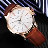 Groothandel bulk Wat8103 Fashion heren kwarts horloge formele zakelijke ronde vorm legering lederen band mannelijke polshorloge