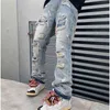 2022 High Street Hole rozerwane vintage mężczyźni Hip Hop workowate dżinsy spodnie punkowe w trudnej sytuacji retro proste dżinsowe spodnie Pantn T220803