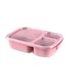 Lunch Box 3 Grid Paglia di grano Bento Bagsradable Coperchio trasparente Contenitore per alimenti Lavoro Portatile Scatole per il pranzo per studenti Contenitori via mare GWB15306